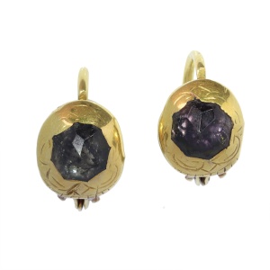 Iberian Baroque Earrings, Circa 1725  18K Gold with Foiled Paste Stones